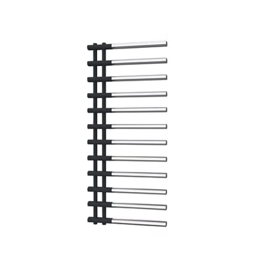 Product cut out image of the Radox Linx 1150mm x 500mm Two Tone Chrome & Black Pearl Electric Towel Radiator